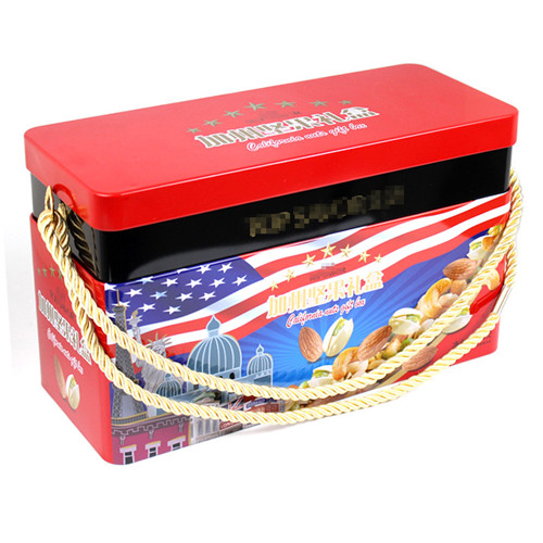 堅(jiān)果馬口鐵盒；長(zhǎng)方形手提年貨鐵盒定制